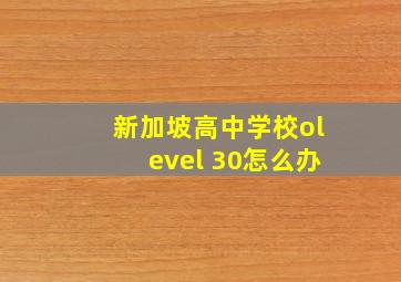 新加坡高中学校olevel 30怎么办